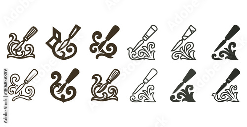 Woodcarving tool icons in various styles and designs