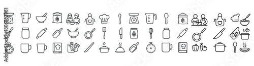 Collection of cooking icons featuring kitchen tools and ingredie