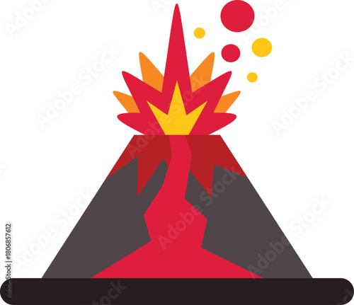 Stylized volcano erupting with colorful lava and ash