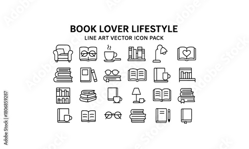 Book lover lifestyle vector icon pack with reading elements