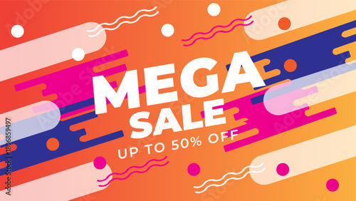 Mega sale colorful background template in geometric style