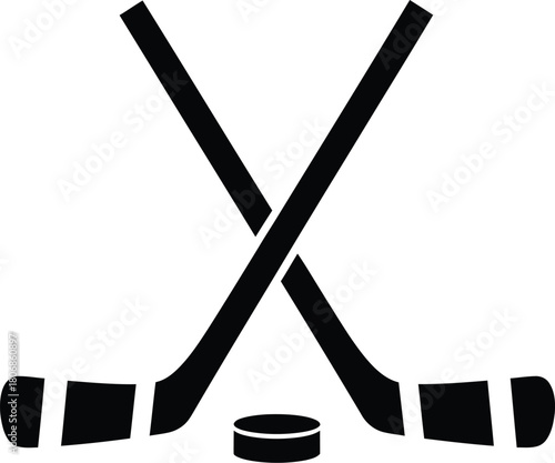 Ice hockey sticks and puck vector illustration sports equipment icon eps silhouette