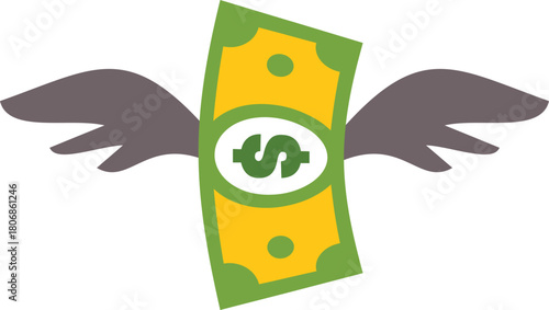 Banknote with wings flying, representing wealth, prosperity, and financial freedom