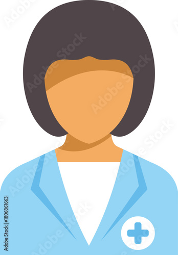Female doctor avatar wearing uniform with medical cross symbol, healthcare professional icon