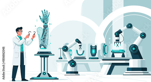 Advanced robotic prosthetic arm development and creation within a modern research facility