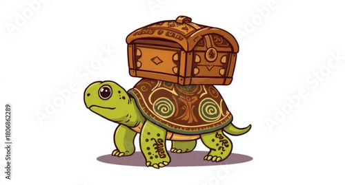 Cute cartoon amphibian frog and small green reptile turtle isolated on a white background with wildlife vector illustration