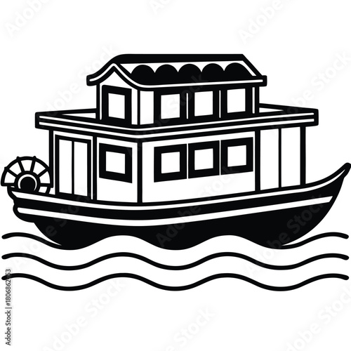 black boat on water clip art preview