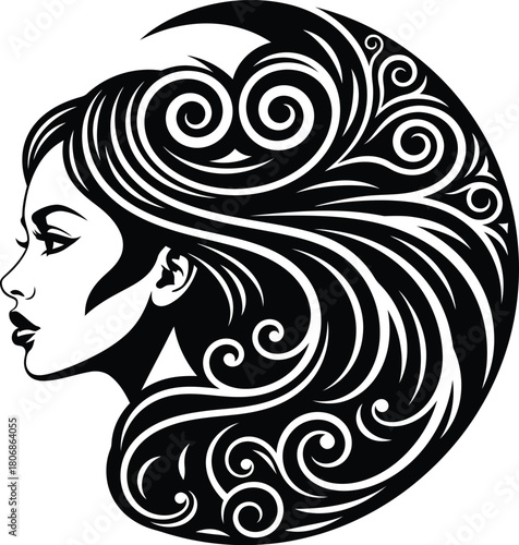 Woman silhouette with elegant hair design vector beauty salon concept eps