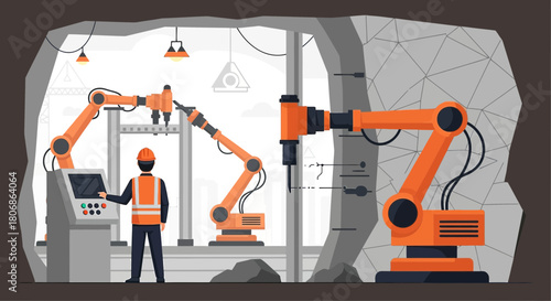 Automated drilling operation with robotic arms and a human operator in a mining environment