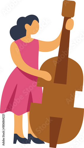 Woman musician playing a double bass, creating a beautiful melody