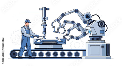 Automated manufacturing process combining human skill with robotic precision in modern factory
