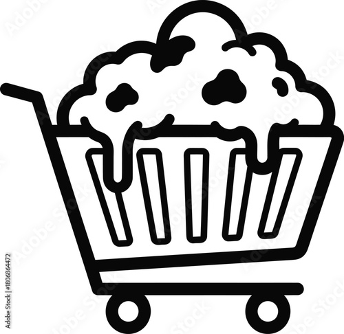 Shopping cart full of melting ice cream vector icon illustration eps silhouette