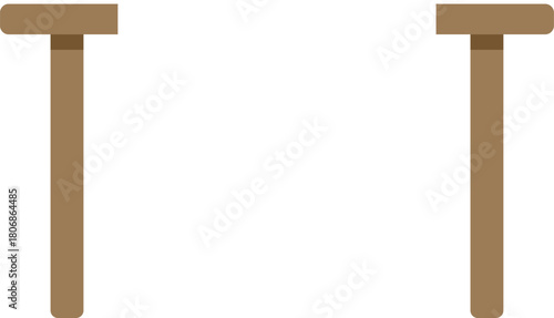 Minimalist medical illustration featuring two brown wooden crutches, symbolizing support and rehabilitation