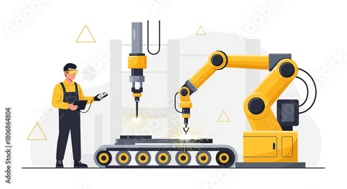 Automation and Precision: A Depiction of Advanced Industrial Robotic Welding Systems in