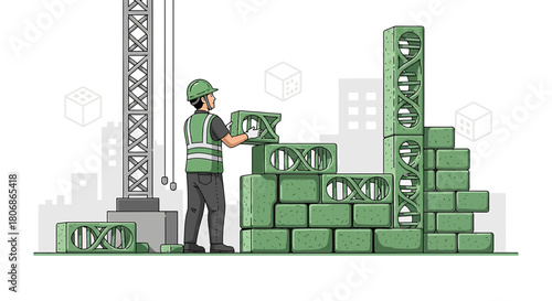 Conceptual illustration of genetic engineering with construction worker building structure