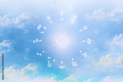 Zodiac signs and astrology with constellations, concepts, predictions, horoscopes, beliefs