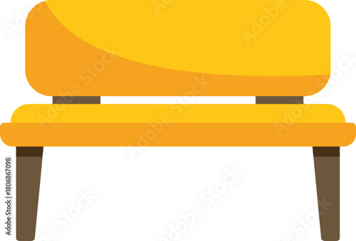 Isolated yellow bench with brown legs offers a comfortable place to sit and relax