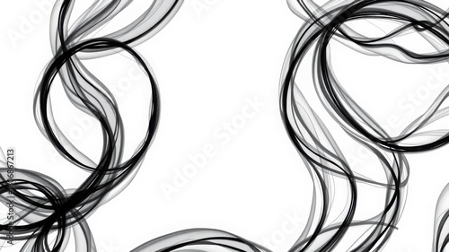 Abstract Black Ink Circles and Lines on White Background.