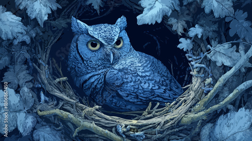 Nesting blue owl