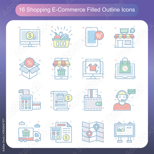 Shopping and Ecommerce Filled outline Style Icons Set 1