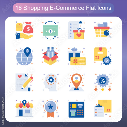 Shopping and Ecommerce Flat Style Icons Set 3