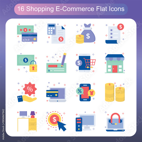 Shopping and Ecommerce Flat Style Icons Set 6