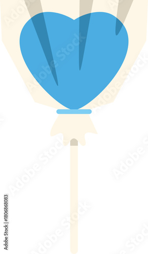 Sweet heart shaped lollipop with blue candy inside transparent wrapping, simple sugary treat for valentine's day
