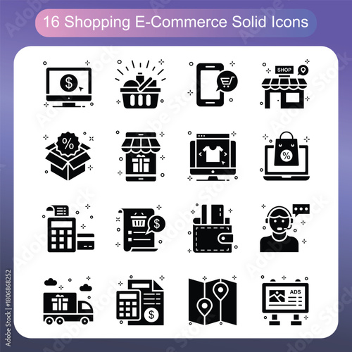 Shopping and Ecommerce Solid Style Icons Set 1