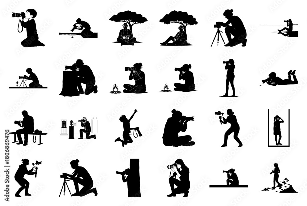 Naklejka premium Silhouette Photographer Vector on White Background