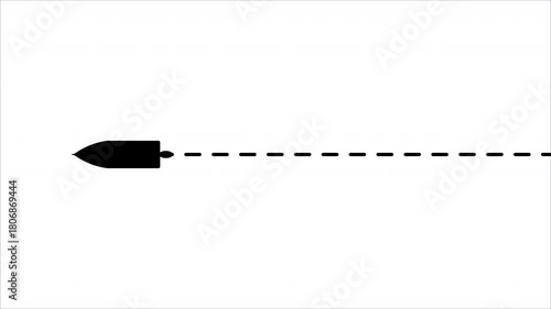 speedboat with dash line path straight left animation on white background. 4k video dashed line path route animation
