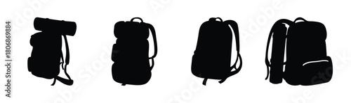 Various backpack silhouettes for travel, hiking, and school trips