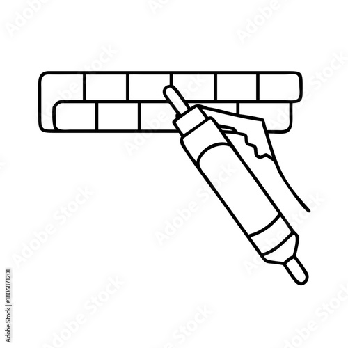 Outline Illustration of a Craftsperson Applying Sealant to a Brick Wall Project
