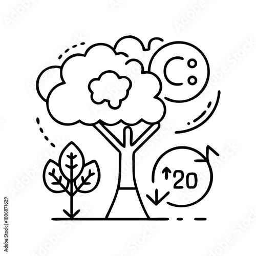 Carbon dioxide to oxygen conversion process with trees and young plants