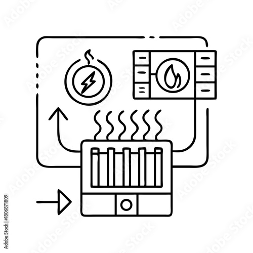 Illustration of a system showcasing energy flow from electrical to thermal source