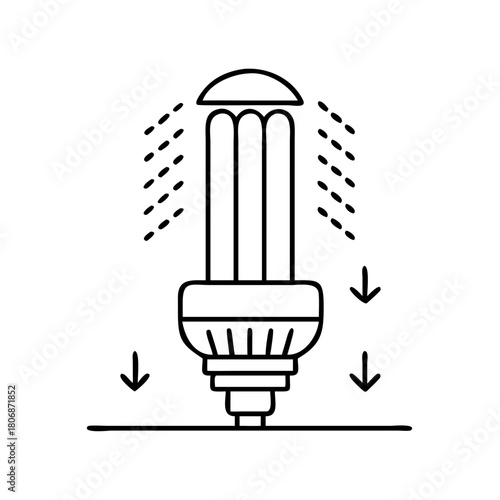Illustration of a germicidal ultraviolet lamp irradiating a surface for disinfection