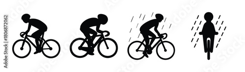 Set of cycling icons showing different rider postures and rain