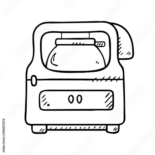 Coffee Maker Kitchen Appliance Line Icon - Minimal line icon of a coffee maker with glass pot, representing home brewing, hot beverages, kitchen appliances, and daily morning routine.
