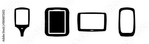 Essential modern mobile digital device and gadget outline icons.