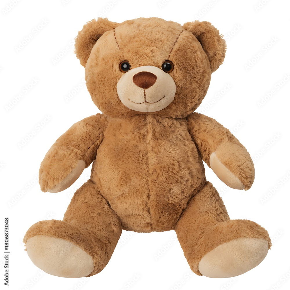 Fototapeta premium Fluffy brown teddy bear sitting on a white background isolated