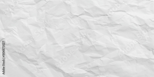 White clean crumpled paper background. Horizontal crumpled empty paper template for posters and banners. Vector illustration. 