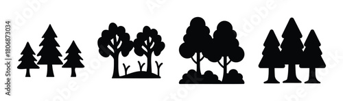 Set of forest and tree silhouettes representing nature icons
