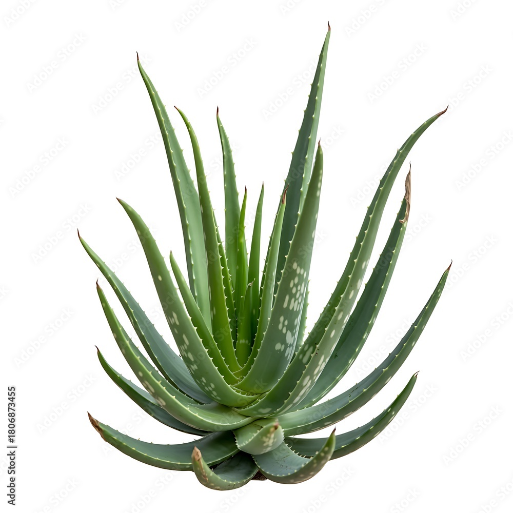 Fototapeta premium Aloe vera plant with fleshy green leaves isolated on white background