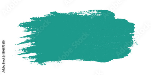 Teal green distressed paint brush stroke texture with rough edges and white background vector