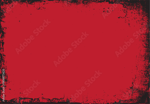 Red background with distressed black grunge border and scattered speckles vector