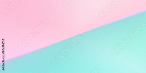 Diagonal split gradation bg with noise texture for minimalist design. Abstract pastel blue and pink paper with grain pattern. Vector illustration with gradient mesh and overlay effect
