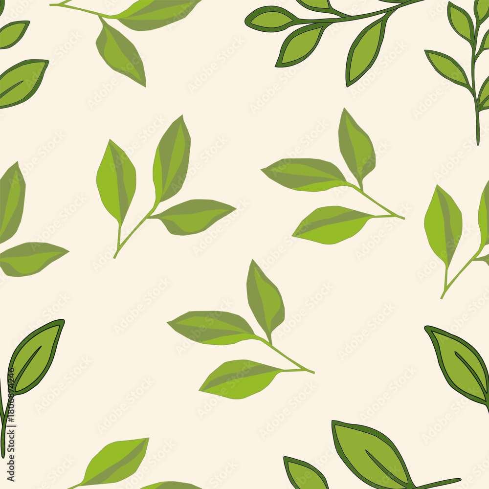 Naklejka premium tea leaves pattern background. green leaves vector pattern background. Green tea leaf seamless pattern. seamless patterns with green leaves of tea