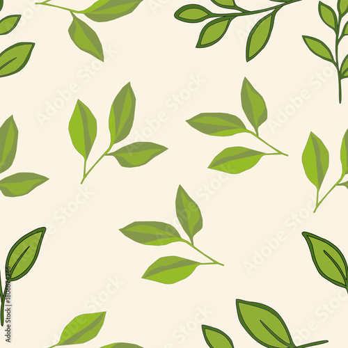 tea leaves pattern background. green leaves vector pattern background. Green tea leaf seamless pattern. seamless patterns with green leaves of tea