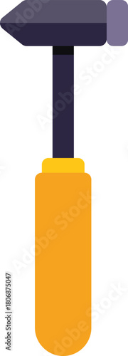 Small chipping hammer with yellow handle striking metal on white background, ideal for industrial and construction projects