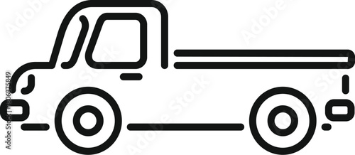 Simple line art icon of a pickup truck viewed from the side, representing transportation, logistics, and delivery services