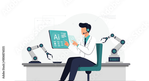 Futuristic Technology Concept: AI integration with robotics, featuring a medical professional